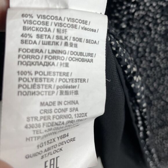 PINKO Mini Dress Women 2 Black Gray Dot Long Sleeve Ruffle Trim Viscose Silk - Picture 15 of 15